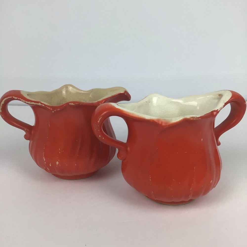 Vintage orange distressed sugar & creamer set - Picture 1 of 11